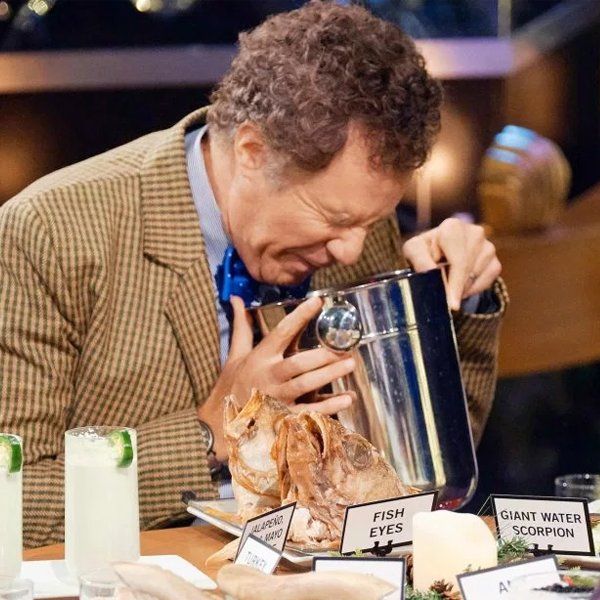 Will Ferrell and James Corden nearly puke eating fish eyes and turkey testicles